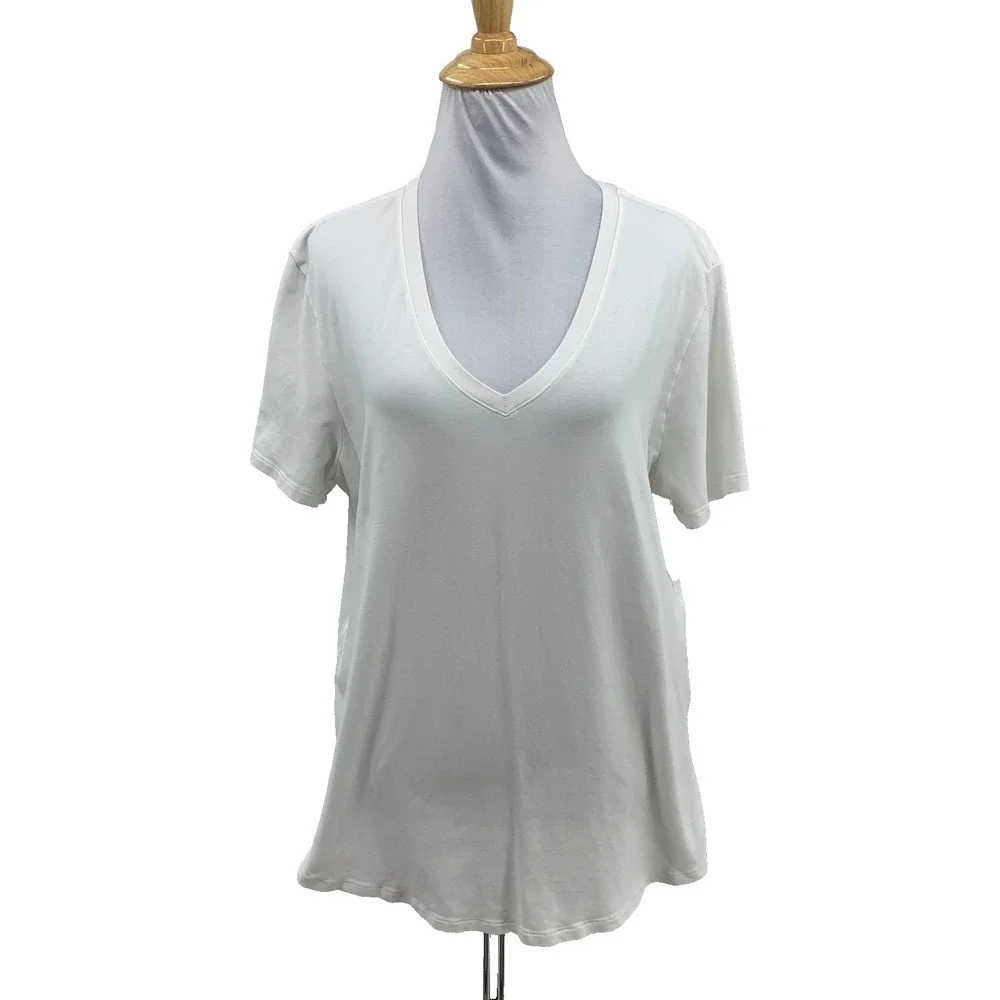 Lululemon T Shirt Womens 8/10 White Short Sleeve V Neck Curve Hem Lightweight